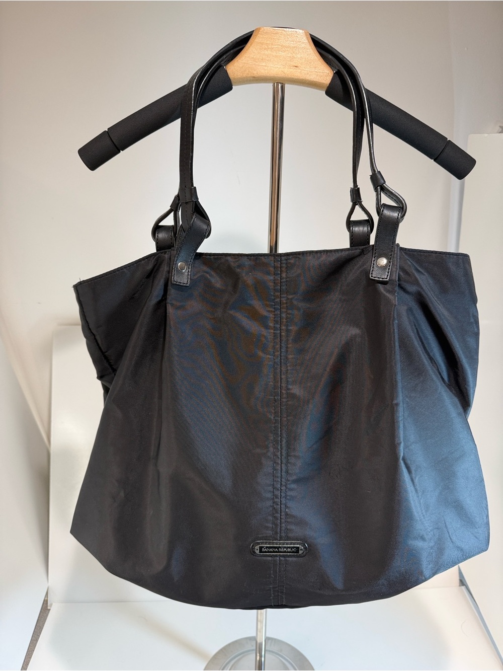 Banana Republic Nylon Tote Black Leather Handles.